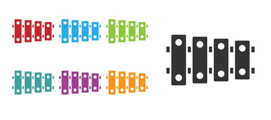 Black Xylophone - musical instrument with thirteen wooden bars and two percussion mallets icon isolated on white background. Set icons colorful. Vector.