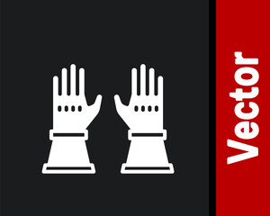White Firefighter gloves icon isolated on black background. Protect gloves icon. Vector.