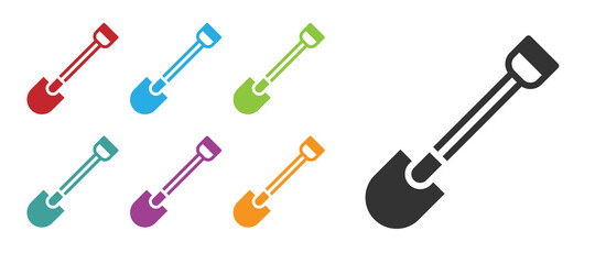 Black Fire shovel icon isolated on white background. Fire protection equipment. Equipment for firefighter. Set icons colorful. Vector.