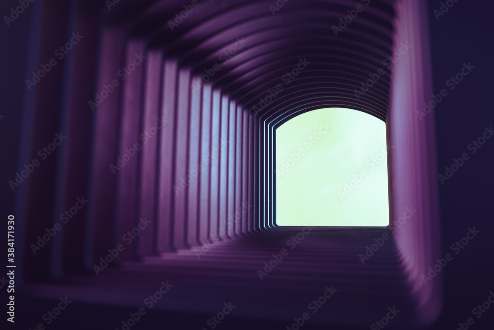 Poster beautiful abstract gray tunnel with color light on a white shine in the end background.