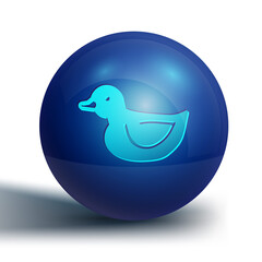 Blue Rubber duck icon isolated on white background. Blue circle button. Vector.