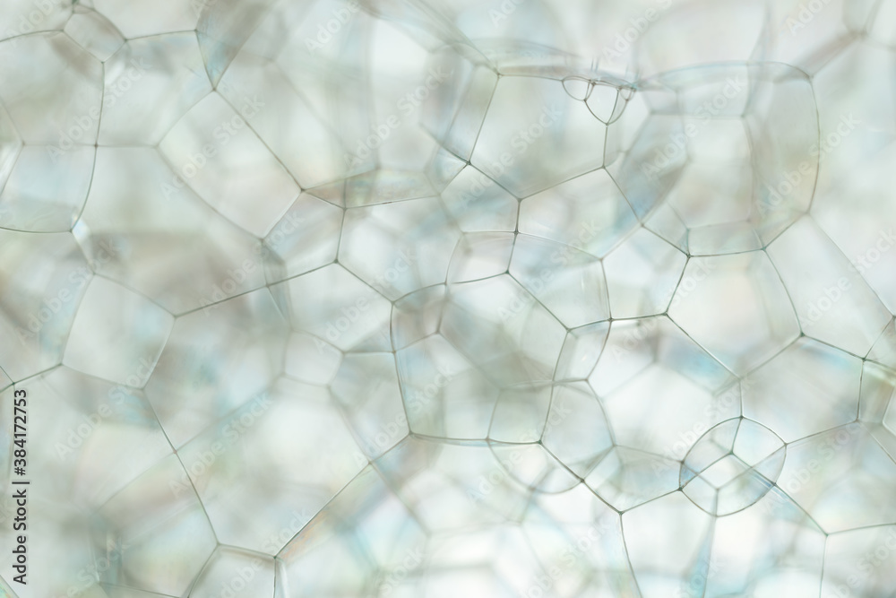 Fototapete close up beautiful abstract soap bubbles. background pattern for design. macro photography view.