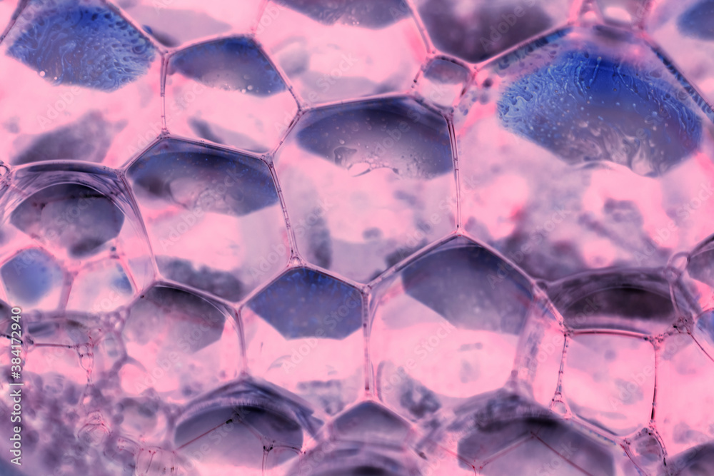 Fototapete close up beautiful pink abstract soap bubbles. background pattern for design. macro photography view