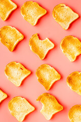 Slices of toast bread pattern. Food background. Top view