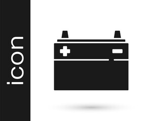 Black Car battery icon isolated on white background. Accumulator battery energy power and electricity accumulator battery. Vector.