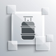Grey Propane gas tank icon isolated on grey background. Flammable gas tank icon. Square glass panels. Vector.