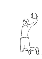 simple, drawing line, young boy jthrow a basketball