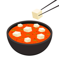Tofu Kimchi Soup vector. Tofu Kimchi Soup on white background. Tofu Kimchi Soup is Korea food.
