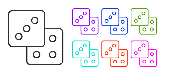 Black line Game dice icon isolated on white background. Casino gambling. Set icons colorful. Vector.