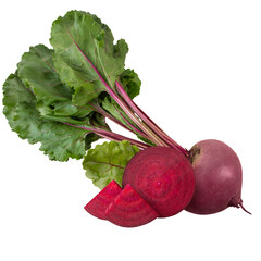 Fresh beetroot with tops isolated on white background