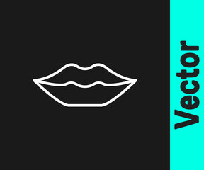 White line Smiling lips icon isolated on black background. Smile symbol. Vector.