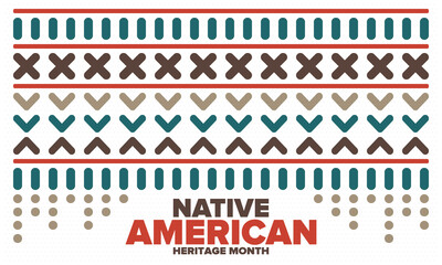 Native American Heritage Month in November. American Indian culture. Celebrate annual in United States. Tradition pattern. Poster, card, banner and background. Vector ornament, illustration