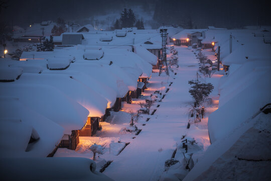 福島県 大内宿 雪景色