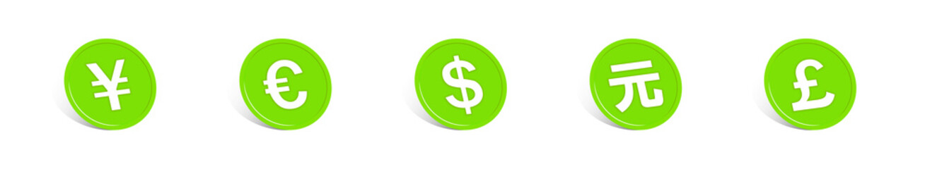 Currency illustration. Currency, finance, payments, foreign currencies, money, economy, deposits, profits, etc. 通貨のイラスト。通貨、金融、支払い、外貨、お金、経済、預金、利益など