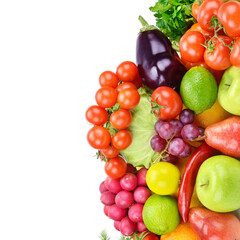 Naklejka na ściany i meble vegetables and fruits isolated on a white background. Healthy food. Free space for text.