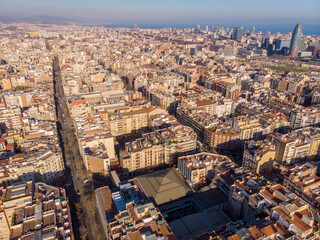 Barcelona street aerial view with beautiful patterns in Spain. 2020