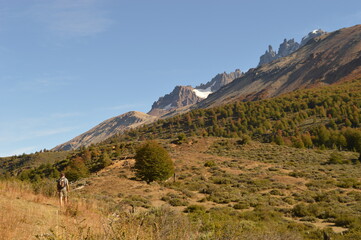 Fototapeta premium Hiking and climbing up to the Cerro Castillo Mountain in the national reserve of Patagonia, Chile