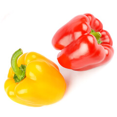 Red and yellow peppers isolated on a white .