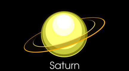 An icon of a Saturn planet. A yellow coloured planet. Saturn with rings. A planet in the sky.