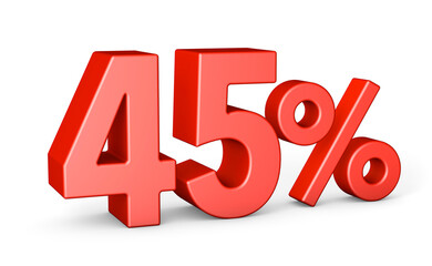 Red 45 percent. isolated on white background. 3d render