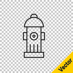 Black line Fire hydrant icon isolated on transparent background. Vector.