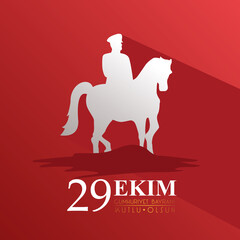 Fototapeta na wymiar ekim bayrami celebration with soldier in horse silhouette in red background