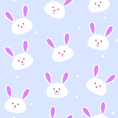 Cute pattern with white bunnies on blue background