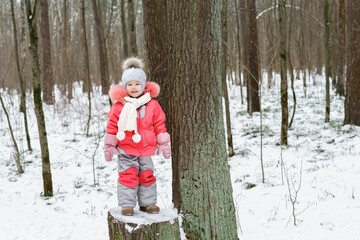 Little girl having fun on winter day