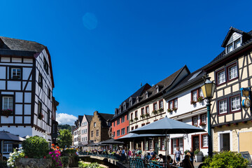 Bad Munstereifel/ Germany: View of the Historical Medieval City with the typical Half-timbered Houses and Blue Sky