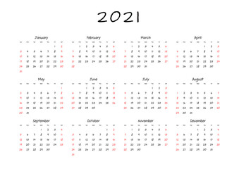  Calendar 2021, diary monthly planner