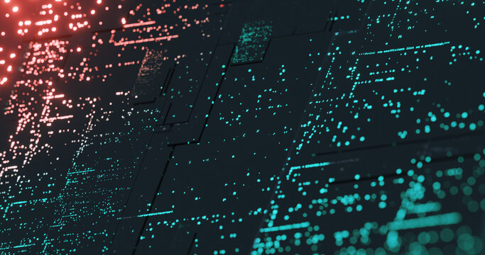 Programming code cascading down on multiple screen. abstract technology background for IT, software developer and computer language. code compiling on reflective screen. 3D render