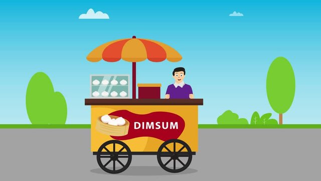 Male street vendor selling dimsum on roadside