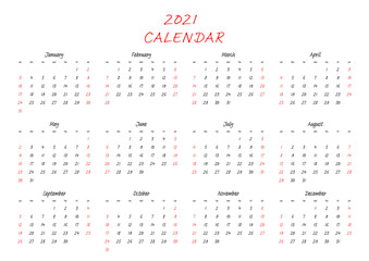  Calendar 2021, diary monthly planner