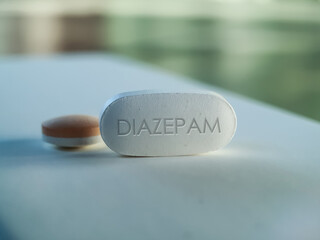 Obraz na płótnie Canvas Diazepam Pill on Table