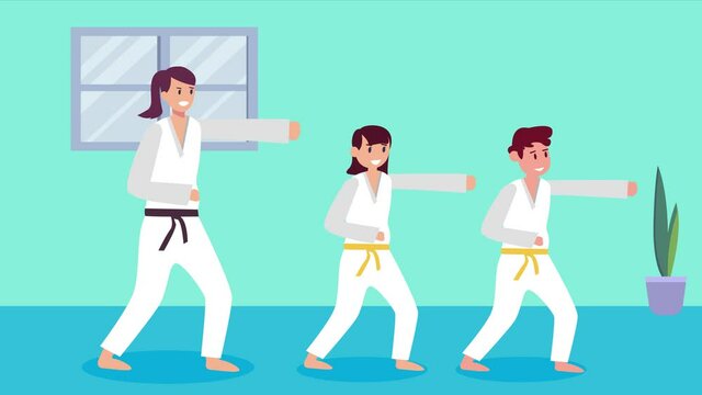 Trainer teach kids to karate punch technique