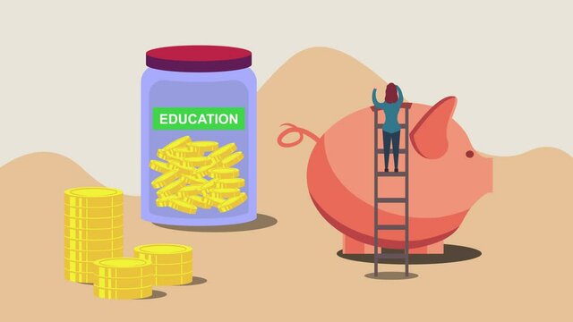Young woman animation saving for tuition fees