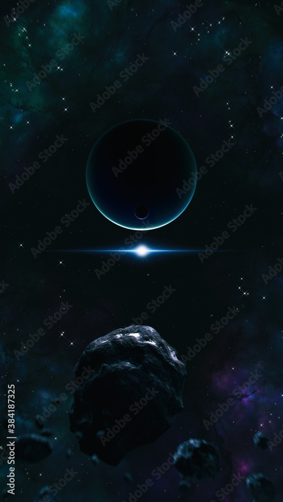 Wall mural planet and asteroids in space