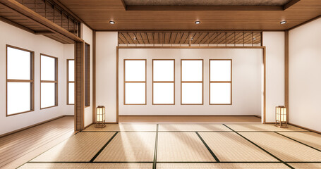 The interior design white modern living room asia style. 3d illustration, 3d rendering