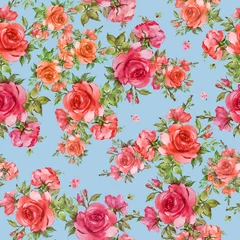 Fotobehang Bloemen Naadloos mooi patroon van geschilderde rozen met gebladerte