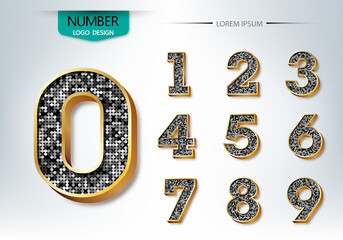 Golden and diamond metallic shiny numbers vector