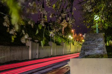 Long exposure night city car driving 