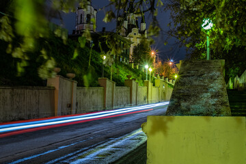 Long exposure night city car driving 