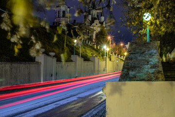 Long exposure night city car driving 