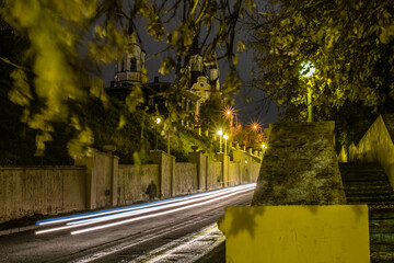 Long exposure night city car driving 