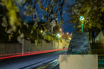Long exposure night city car driving 