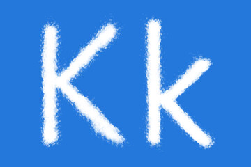 Fototapeta premium Cloud K alphabet shape on blue background