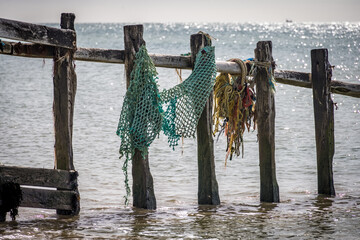 Old fishing nets on the pier