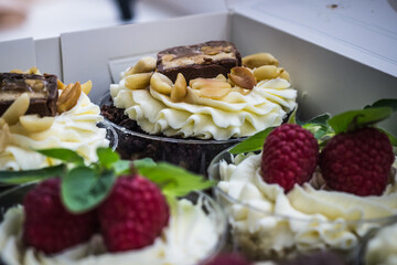 raspberry chocolate cake with whipped cream