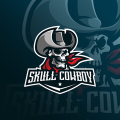 skull mascot logo design vector with modern illustration concept style for badge, emblem and tshirt printing. skull cowboy illustration for sport team.