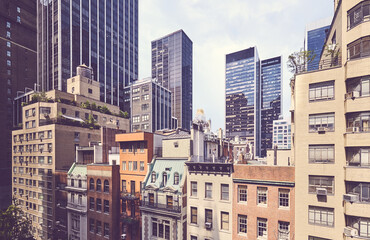 Fototapeta na wymiar Retro stylized picture of New York diverse architecture, US.